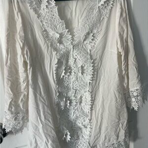 White Lace Trim Swim CoverUp